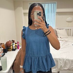 Polo by Ralph Lauren Blue Ruffle Sleeve Peplum Top - Girls